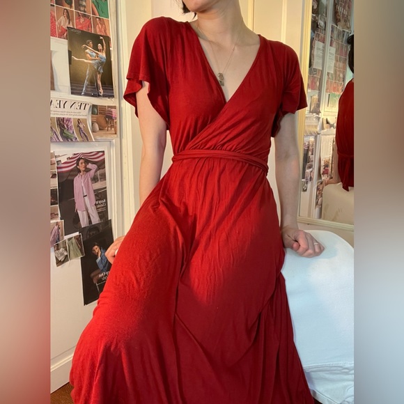 West Kei Long Faux Wrap Knit Dress in Deep Rust Orange XS-S - Picture 3 of 9